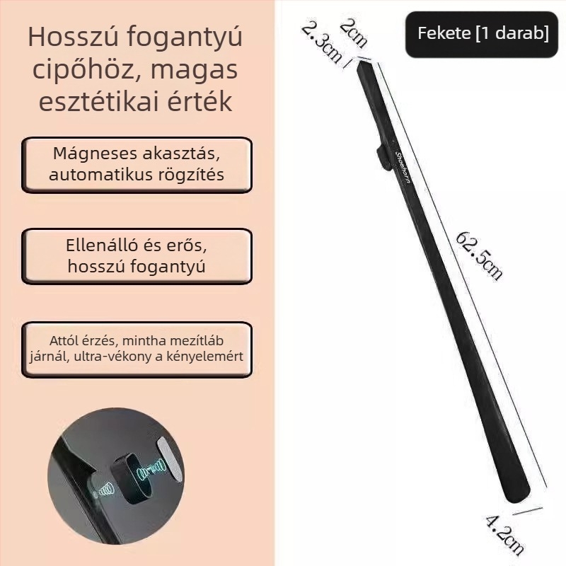 Mágneses cipőhúzó hosszú nyéllel, otthoni használatra, extra hosszú a magas minőségű cipőkhöz, modell 12411, alkalmas időseknek és terhes nőknek