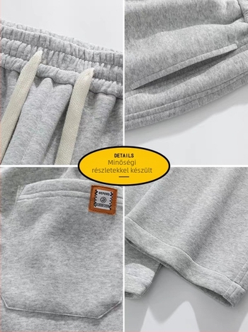 Férfi pamutból készült fleece-belelt sportnadrág, laza szabású egyenes szár, középső derék, kötős zárás, több zseb