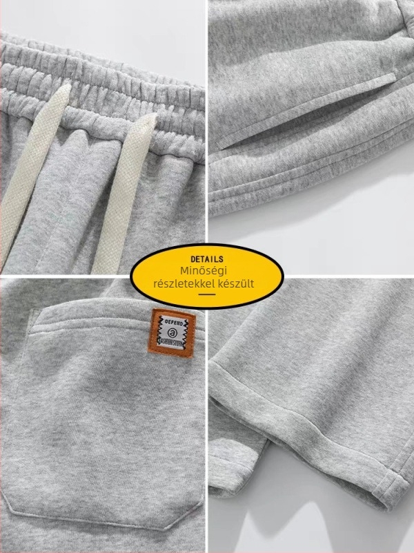 Férfi pamutból készült fleece-belelt sportnadrág, laza szabású egyenes szár, középső derék, kötős zárás, több zseb