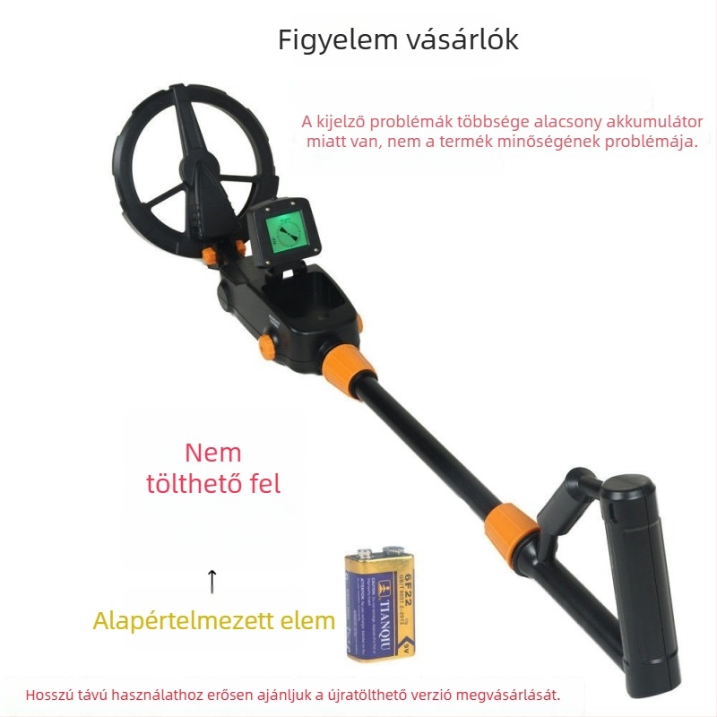 MD-1008A Gyerekeknek szánt fémdetektor; detektálási tartomány 0–40 cm; észleli az érméket, rézérméket és arany gyűrűket; hangjelzés.