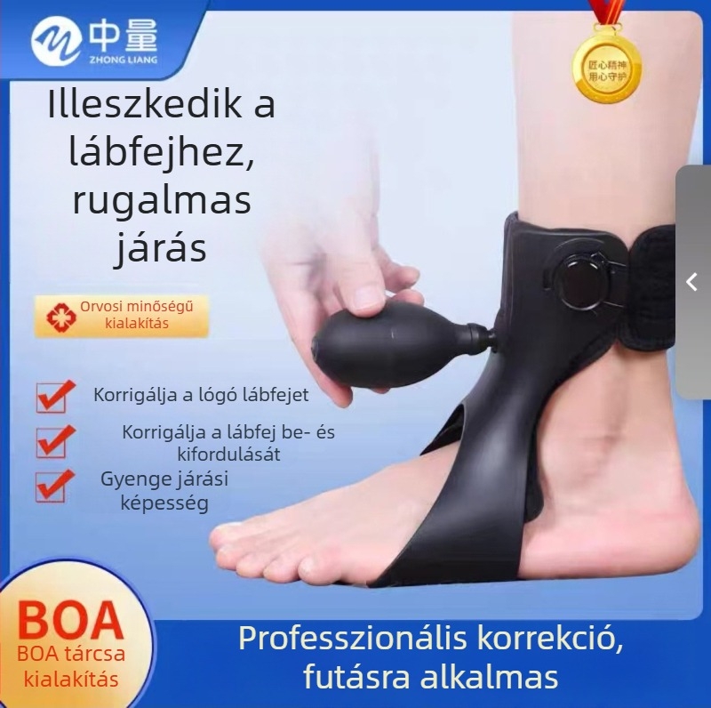 Középméretű lábfejdrop ortézis varus korrekcióval, hemiplegia esetén boka-támasz és korrekciós cipő rehabilitációhoz