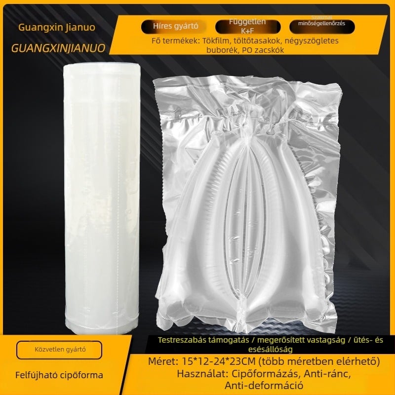 Nylonból készült cipőkitöltő és nyújtó, nagy buborékos filmmel, 165 mm átmérőjű, 75 mm magas, film szélessége 17 mm; megelőzi a ráncokat és a deformációt.