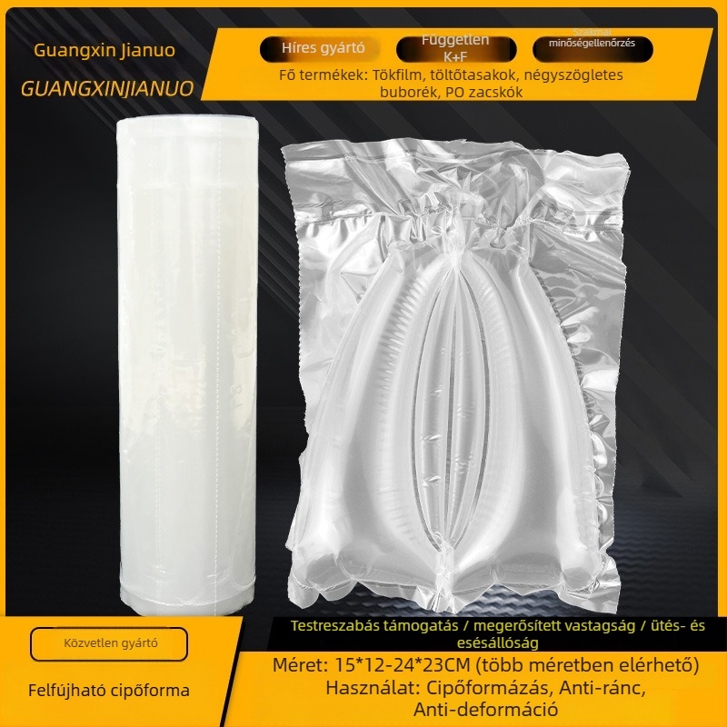 Nylonból készült cipőkitöltő és nyújtó, nagy buborékos filmmel, 165 mm átmérőjű, 75 mm magas, film szélessége 17 mm; megelőzi a ráncokat és a deformációt.