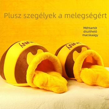 Mézesüveg macskafészek – félig zárt plüss macskafészek minden évszakra, melegen tart, Zhejiang eredetű