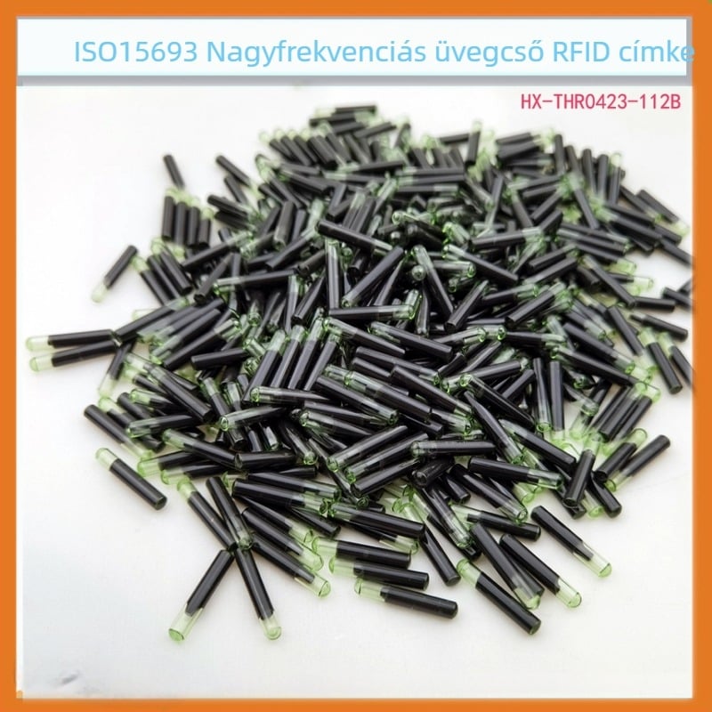 ISO15693 HF RFID üvegcső címke cipőformázáshoz – ICODE sorozat, 13,56 MHz, memória 112×8, olvasás/írás 0,01 s, 100000 írási ciklus