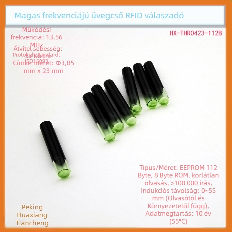 ISO15693 HF RFID üvegcső címke cipőformázáshoz – ICODE sorozat, 13,56 MHz, memória 112×8, olvasás/írás 0,01 s, 100000 írási ciklus