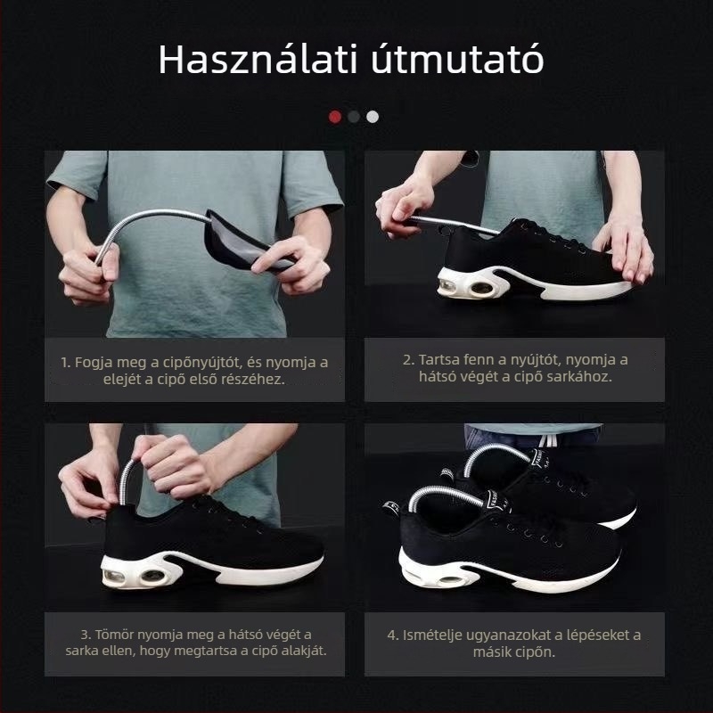 Cipőfeszítő rugós kivitelezés – modell XC.1; alkalmas sportcipőkhöz, bőrcipőkhöz, csizmákhoz, hétköznapi és munkacipőkhöz; forma: rugós cipőfeszítő; évszakok: nyár, tél, tavasz, ősz