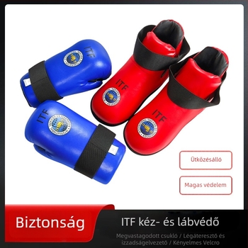 ITF kéz- és lábvédő készlet Taekwondohoz — védelem a tenyernek, csuklónak és bokának; test anyaga: szivacs; ITF Taekwondo