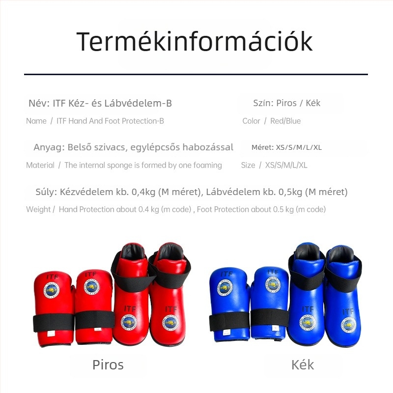ITF kéz- és lábvédő készlet Taekwondohoz — védelem a tenyernek, csuklónak és bokának; test anyaga: szivacs; ITF Taekwondo