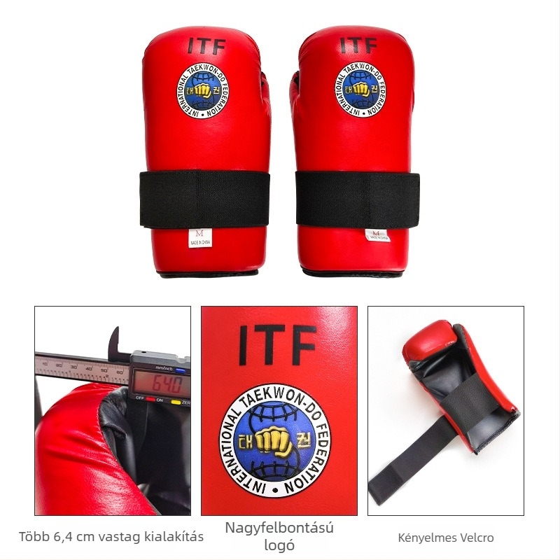 ITF kéz- és lábvédő készlet Taekwondohoz — védelem a tenyernek, csuklónak és bokának; test anyaga: szivacs; ITF Taekwondo