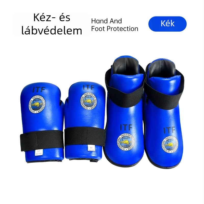 ITF kéz- és lábvédő készlet Taekwondohoz — védelem a tenyernek, csuklónak és bokának; test anyaga: szivacs; ITF Taekwondo
