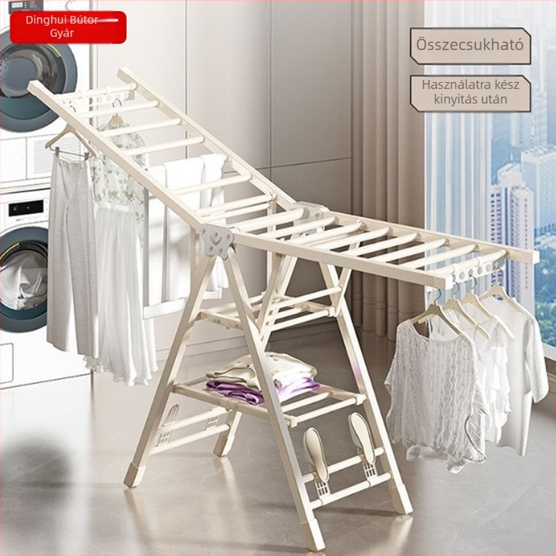 Padlón álló ruhaszárító állvány, mobil, szárny alakú, szénacél, összecsukható
