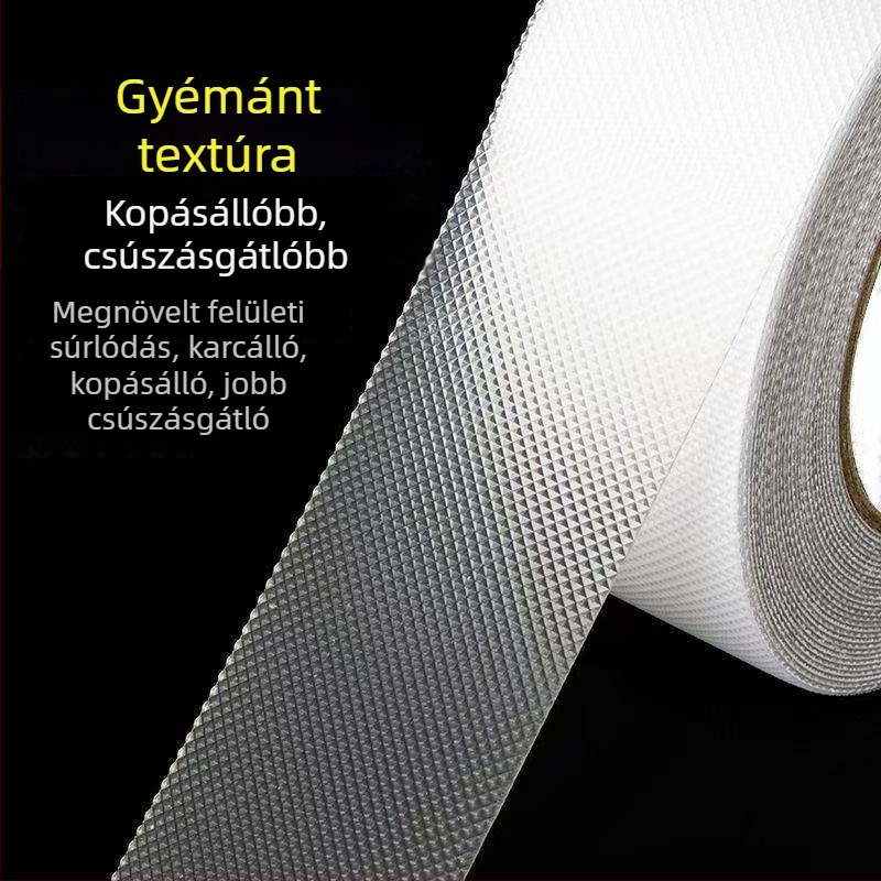 Átlátszó PEVA csúszásgátló szalag fürdőszobába, kádhoz, csempéhez, lépcsőkhöz és padlóhoz; öntapadós, vízálló, PVC hátlap, 0,8 mm vastagság.