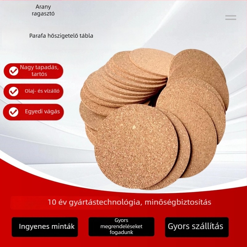Nagy sűrűségű önragadós parafa poháralátét, csúszásmentes és hőszigetelő üveg- és kerámiához