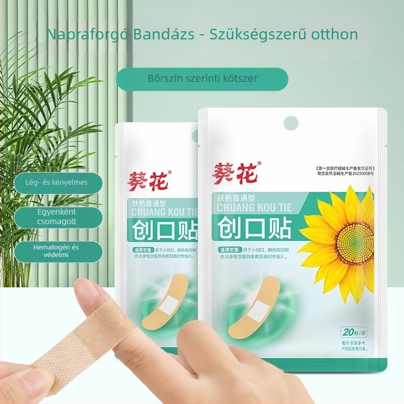 Sunflower légáteresztő kötszer felnőtteknek és gyerekeknek, elasztikus szövet, steril, 20 tapasz