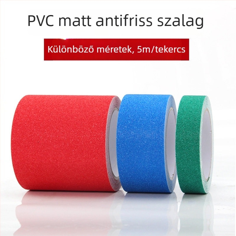 PVC csúszásmentes szalag lépcsőkhöz – 80 µm, szemcsés felület, polipropilén ragasztórendszer, Anti-Slip Tape sorozat, hossz és szélesség személyre szabható