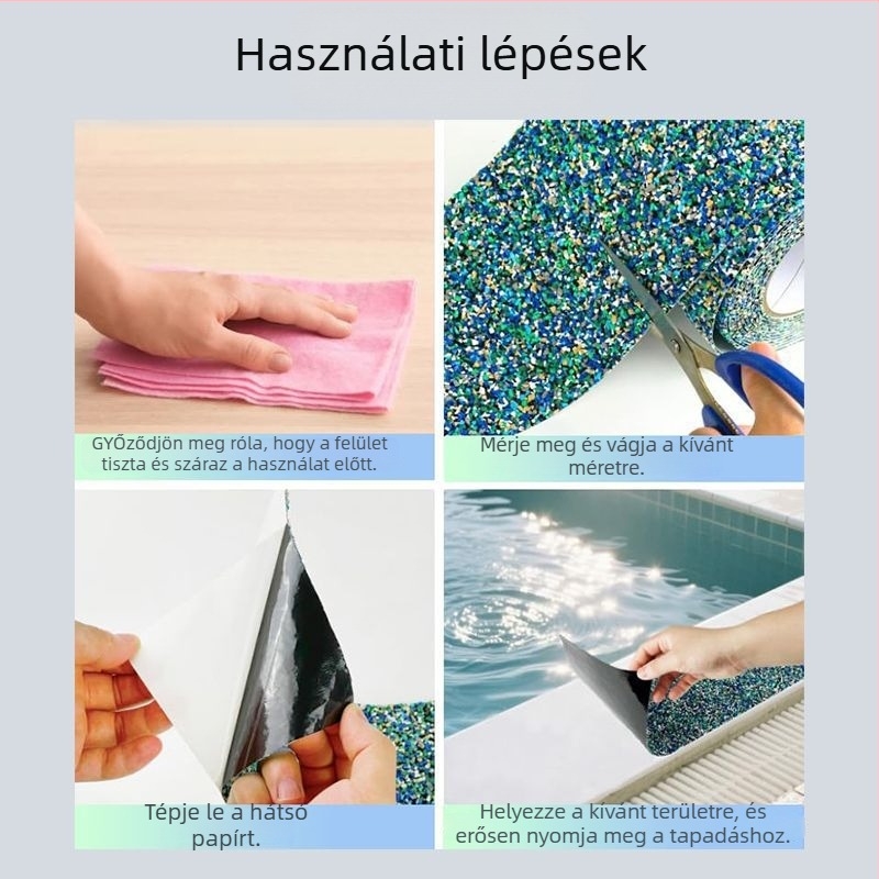 PET-alapú csúszásmentes szalag akril ragasztóval, magas viszkozitású, papírtömlővel; uszodákhoz, merülőplatformokhoz, gyermekjátszóterekhez és edzőtermekhez