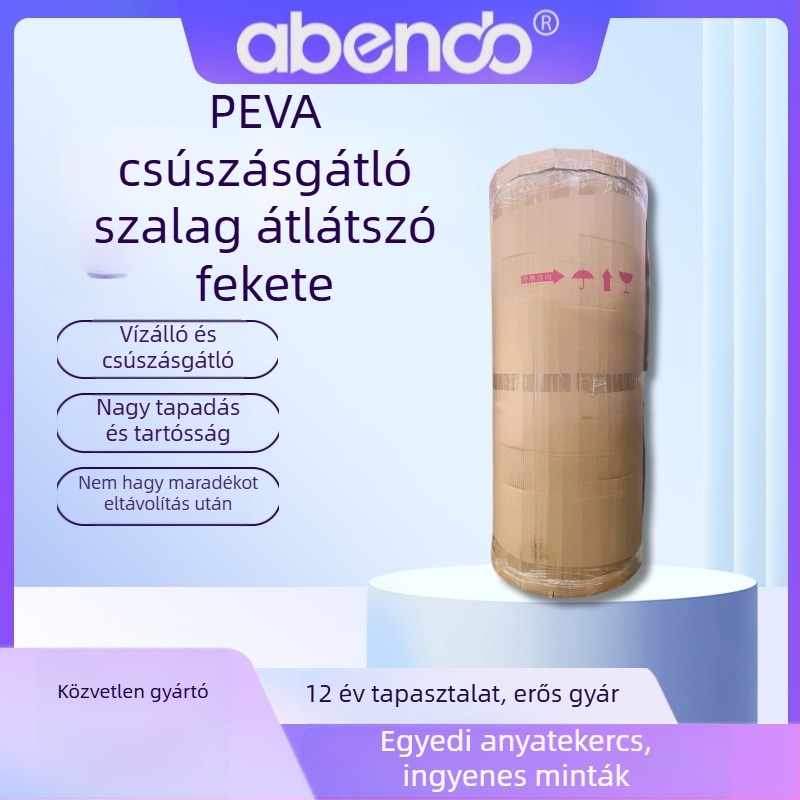 PEVA átlátszó fekete egyoldalas anti-slip szalag fürdőszobára – 1.21 m széles x 150 m hosszú tekercs, textúrák: lychee, masonry, gravel