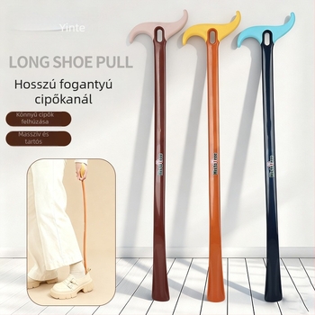 Hosszú nyelű cipőkanál, görbült halvége, műanyag