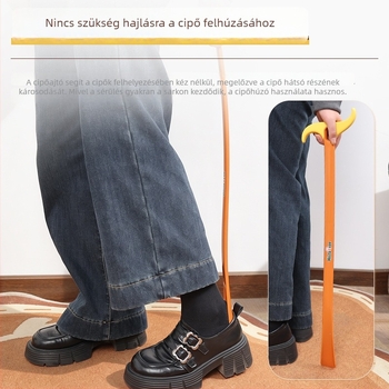 Hosszú nyelű cipőkanál, görbült halvége, műanyag