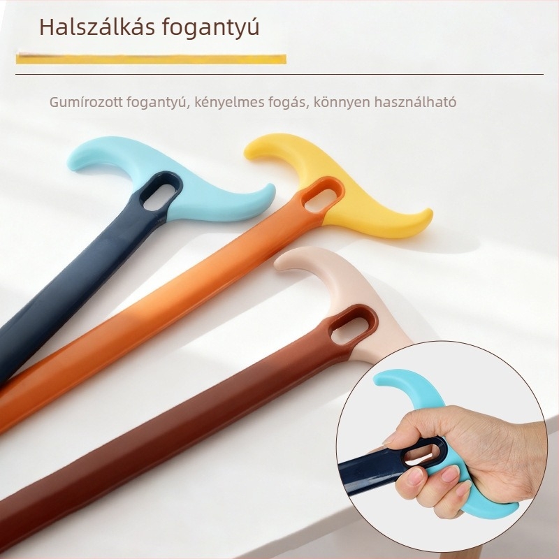 Hosszú nyelű cipőkanál, görbült halvége, műanyag