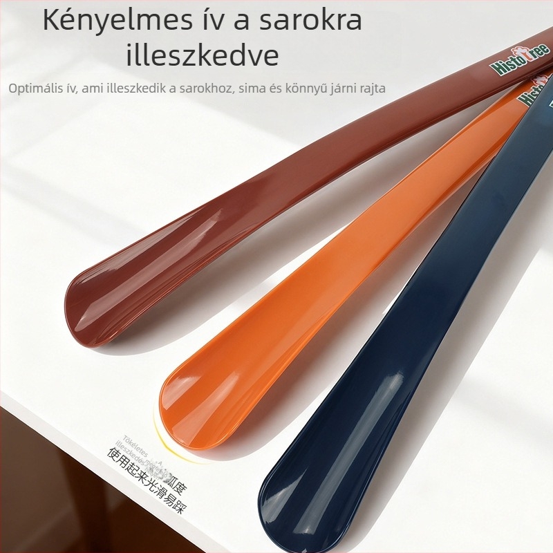 Hosszú nyelű cipőkanál, görbült halvége, műanyag