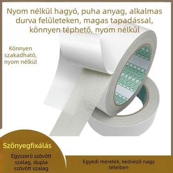 Textil alapú szalag szőnyegekhez, magas tapadással, hátoldali ragasztó, mag 76 mm, hőállóság 77/88