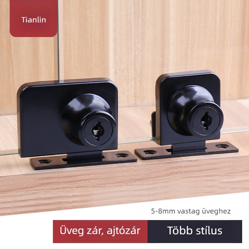 Üveges szekrényzár — modell 407/417; anyag: cinkötvözet; 5–8 mm-es üveghez illeszkedik; stílus: modern egyszerű