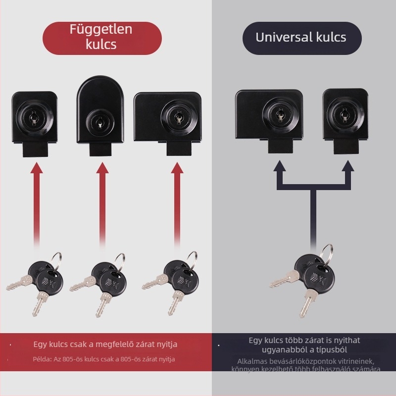 Üveges szekrényzár — modell 407/417; anyag: cinkötvözet; 5–8 mm-es üveghez illeszkedik; stílus: modern egyszerű