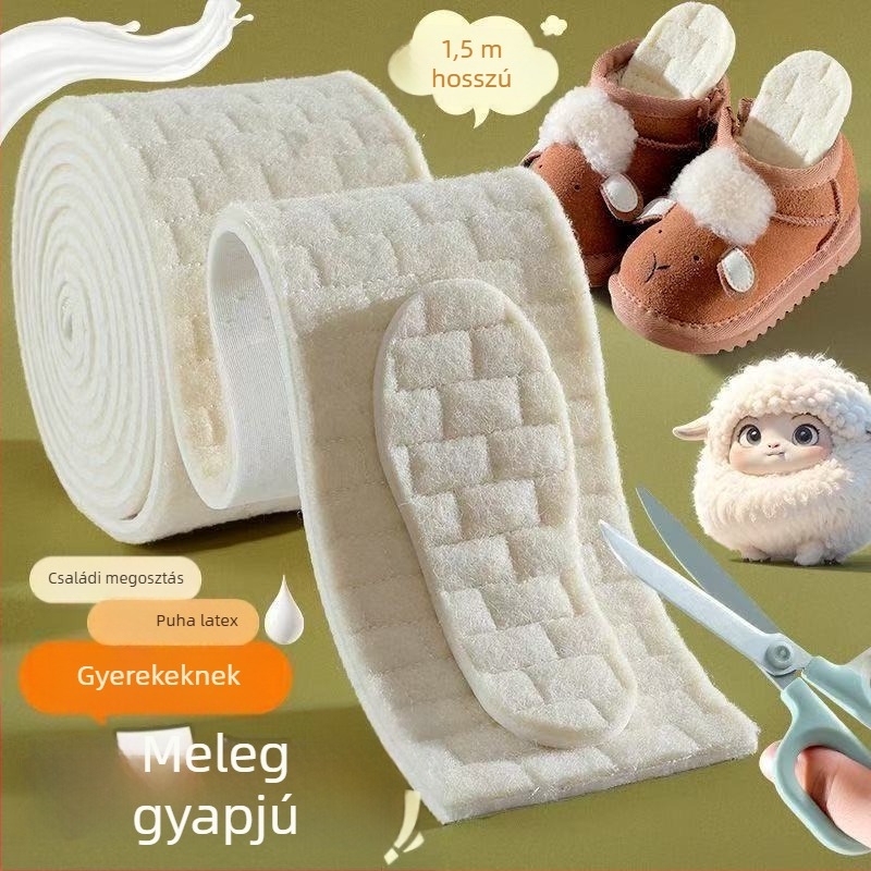 Gyerekeknek való gyapjú talpbetét, teljes talpbetét, téli meleg, nedvszívó és szagtalanító, unisex