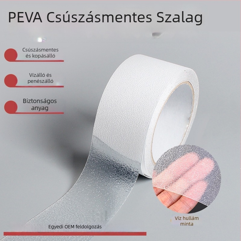 Peva csúszásmentesítő szalag fürdőszobába, diamant mintás és vízhullám lychee mintával; anyag: Peva gumi; vastagság: 0.8–1.3 mm; hőmérsékletállóság: -10…70 °C