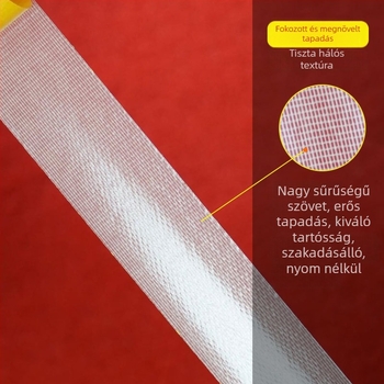 Kétoldalú ragasztó háló textil hátlappal architektúrális dekorációhoz; alapanyag: polietilén/fonal háló; vastagság 0,3 mm; ragasztó: forró olvadék