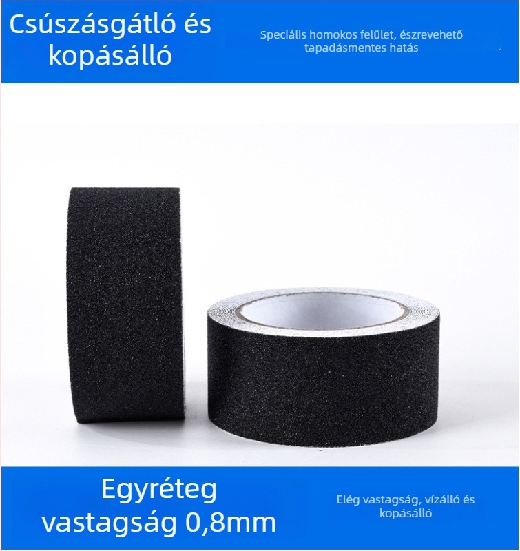 Csúszásmentes lépcsőszalag, matt felület, PVC + matt kompozit alap, 0,8 mm vastagság, olajalapú ragasztó, viszkozitás 90 N/m, Road anti-slip sorozat