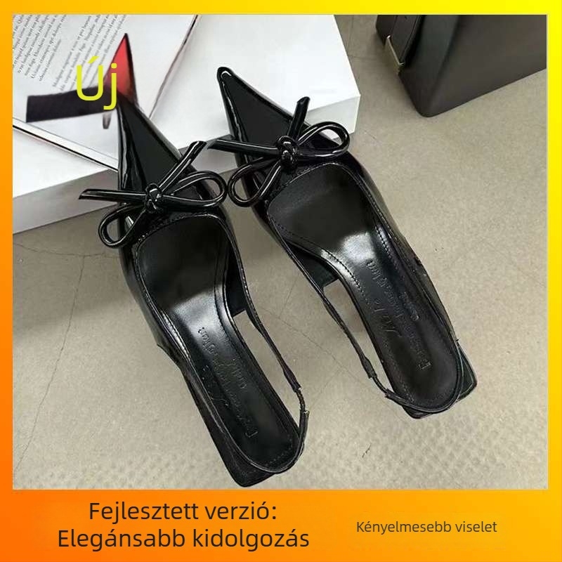 Női PU bőr cipő, hegyes orrú, koreai stílus, középmagas vékony sarok, slip-on, gumitalp