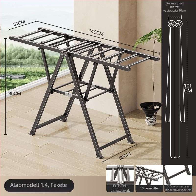Összecsukható álló ruhaszárító állvány, szárny alakú, vasból, mobil, modell JGFR-K2