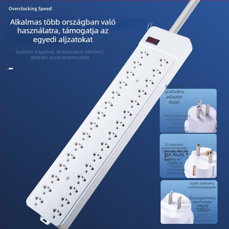 Vezetékes aljzat, 15/30 lyuk, 10A, 220–250V, 2500W, Yaqi