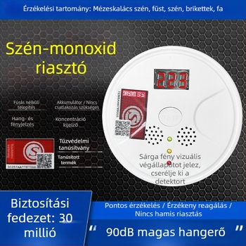 Rögzített szénmonoxid-érzékelő, modell 008, 360°-os érzékelés, 433 MHz-es vezeték nélküli, hang- és fényriasztás