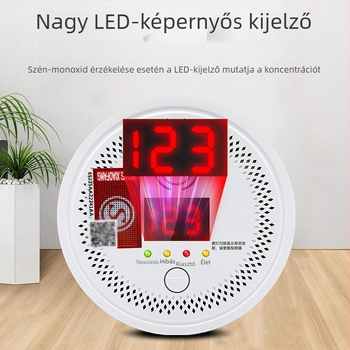 Rögzített szénmonoxid-érzékelő, modell 008, 360°-os érzékelés, 433 MHz-es vezeték nélküli, hang- és fényriasztás