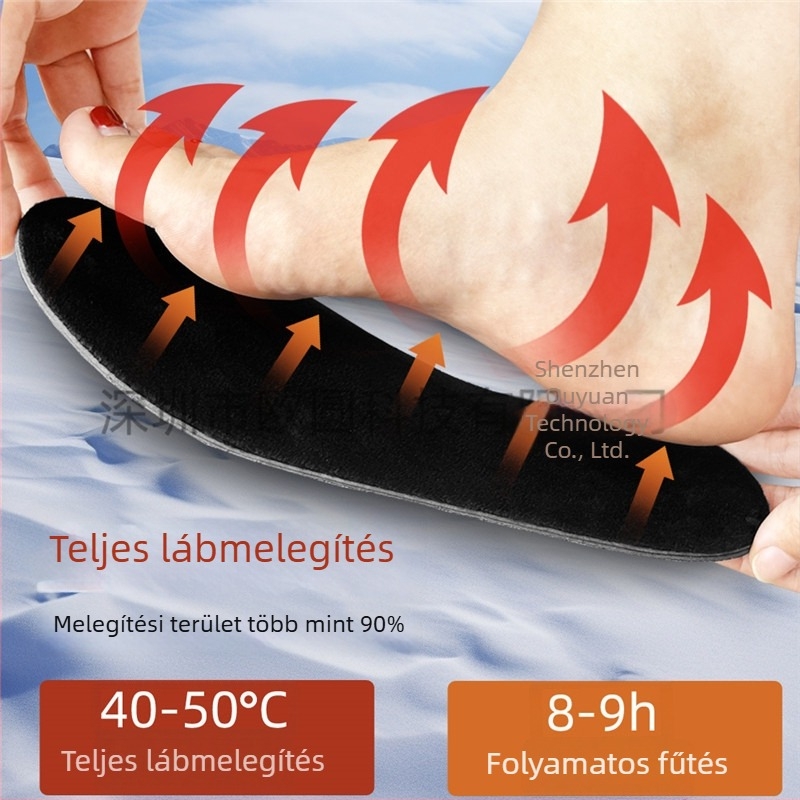 USB melegítő talpbetét – EVA, újratölthető és mosható, vágásra szabható hosszúságú, alkalmas sportcipőkhöz, bakancsokhoz és casual cipőkhöz (téli használat)