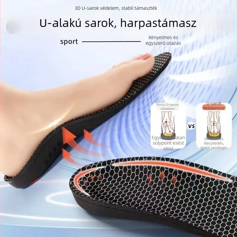 Grafén arch-támaszos talpbetét, EVA, unisex, szagellenálló, lélegző, izzadságot felszívó, magas rugalmasságú ütéscsillapítás, egész napos kényelem