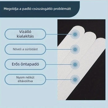 Fürdőszobai csúszásmentesítő szalag, PEVA alapú, kétoldalú nyomásérzékeny ragasztó, 0,6 mm vastagság, -10–60 °C hőmérséklet-tartomány, tapadás 80 N/m