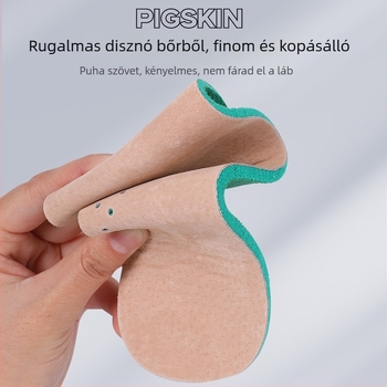 Disznó bőrből készült talpbetét – légáteresztő, izzadságot felszívó és szagtalanító; rendkívül puha, fájdalomcsillapító hosszú állás során; Modell 60605; alkalmas sportcipőkhöz, bőr, casual és vászon cipőkhöz; teljesen párnázott talpbetét.