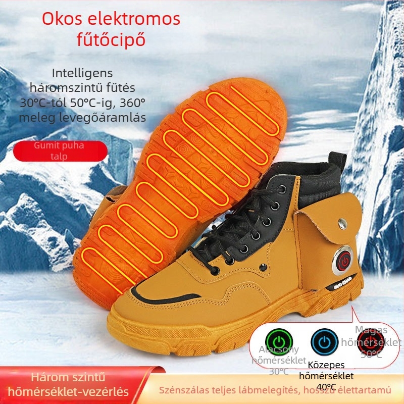 Férfi elektromos fűtésű papucs, USB tápegység, szabályozható hőmérséklet, fűtő talpbetét (Heating Insole)