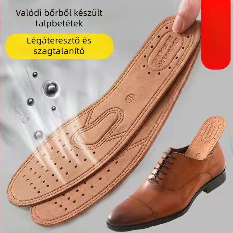 Valódi bőrből készült talpbetét, vastagított bőrrel, uniszex, nedvszívó és lélegző, négy évszakos, teljes hosszúságú talpbetét