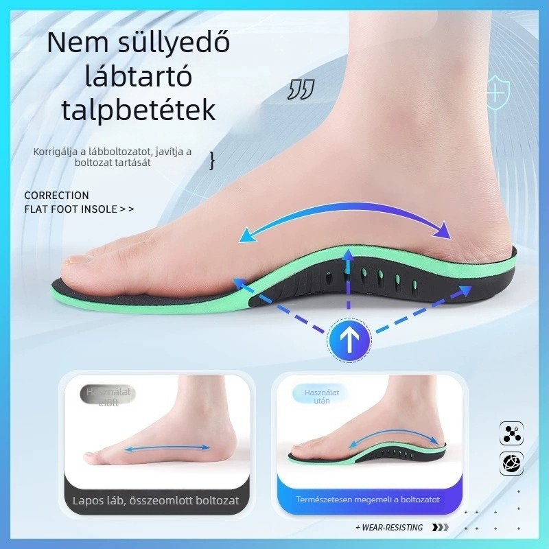 Íves támasztó talpbetét lapos lábra – PU anyagú sportos talptbetét, teljes talp, ütéscsillapítás