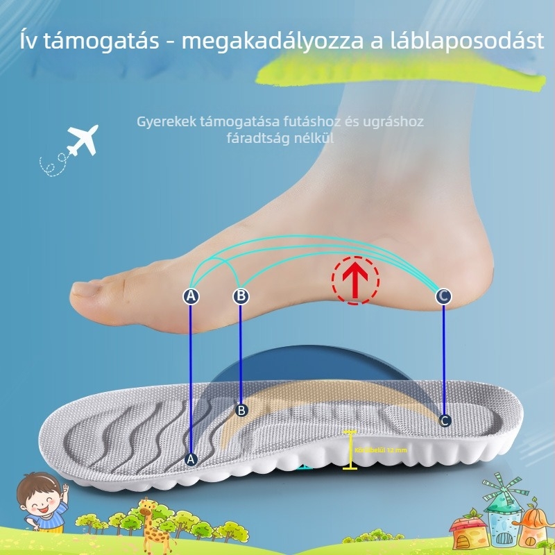 Gyerek PU anyagú talpabetét, teljes hosszúságú, izzadást felszívó, sportcipőkhöz, bakancsokhoz és hétköznapi lábbelikhez