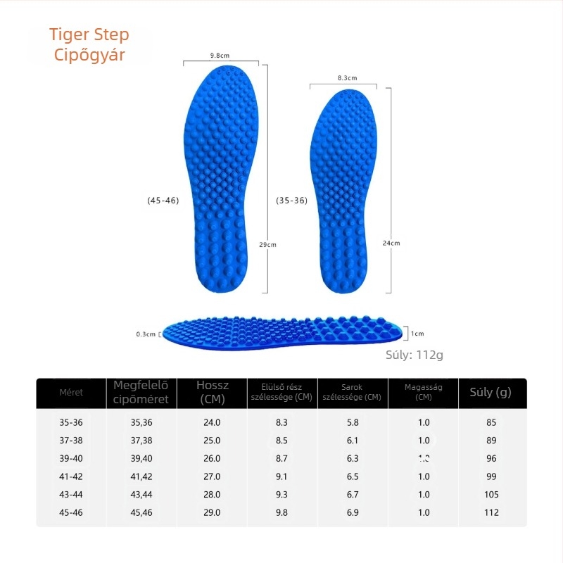 Tiger Step B15 Masszírozó talpbetét – PU, teljes talpbetét, uniszex, sportcipők, bőr és mindennapi cipőkhöz