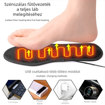 Unisex USB-üzemeltetett melegítő talpbetét, teljes talp, 5-zónás fűtés, kristály bársony és szénszálas fűtődrót