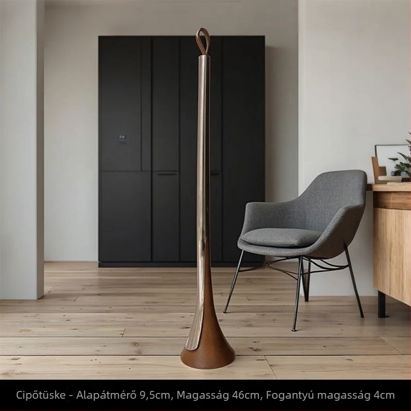 Z.a Tükörfényes rozsdamentes acélból készült önálló cipőhúzó hosszú nyéllel, előcsarnokhoz, tavasz