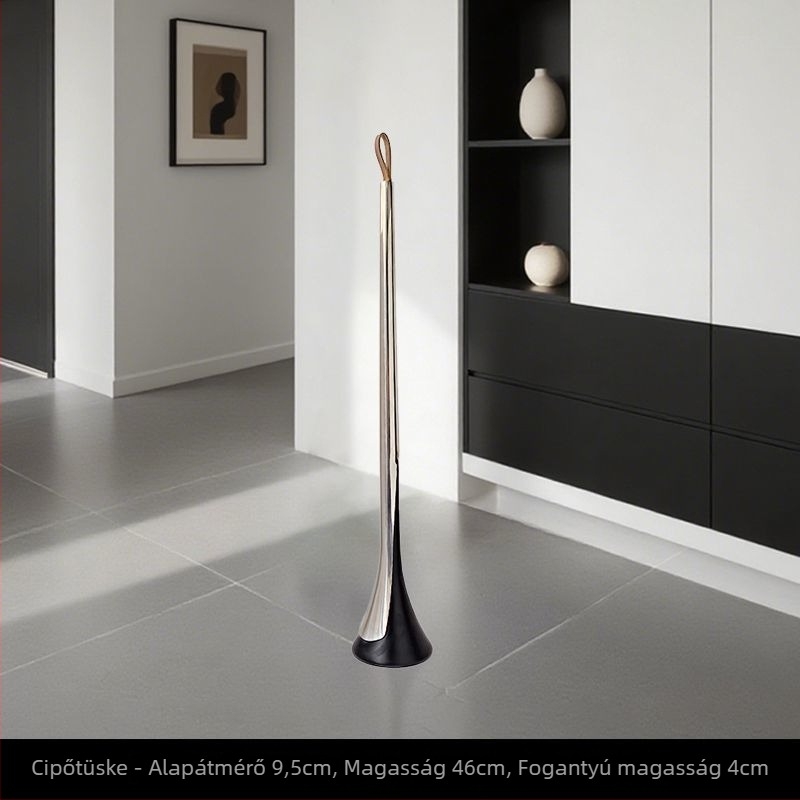 Z.a Tükörfényes rozsdamentes acélból készült önálló cipőhúzó hosszú nyéllel, előcsarnokhoz, tavasz